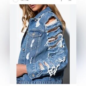 Thrill Jeans Ripped Shredded Super Distressed Denim Jeans Jacket Blue Small